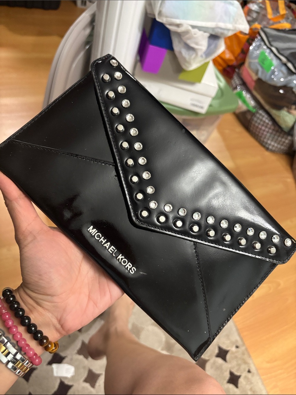 Michael Kors Black Studded Envelope Wristlet Clutch